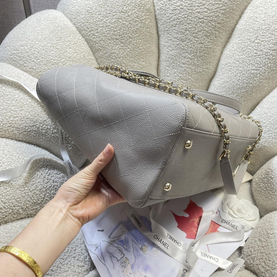 Chanel Shopping Bag Grained Calfskin & Gold-Tone Metal  AS6024 Gray - Default Title - View 3