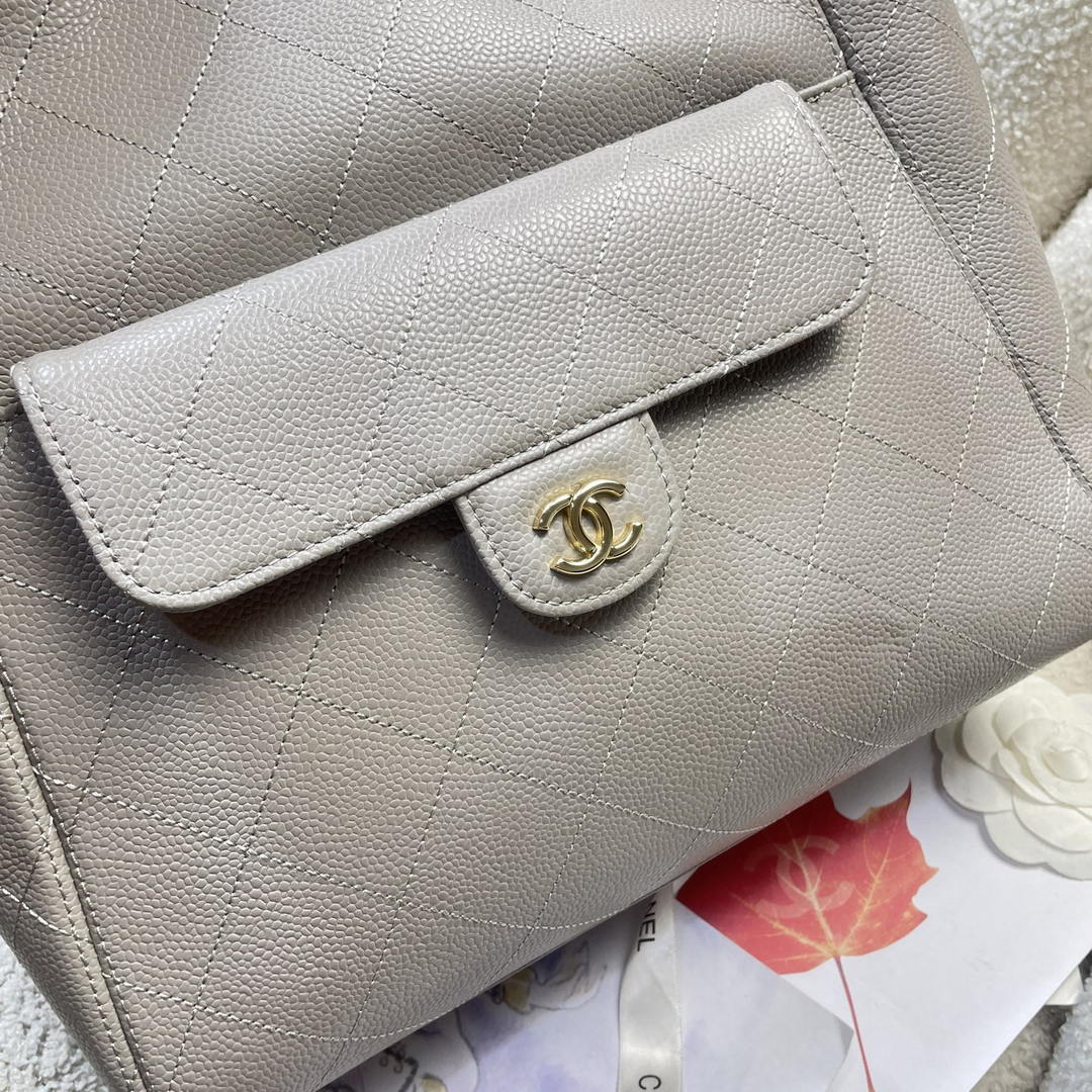 Chanel Shopping Bag Grained Calfskin & Gold-Tone Metal  AS6024 Gray