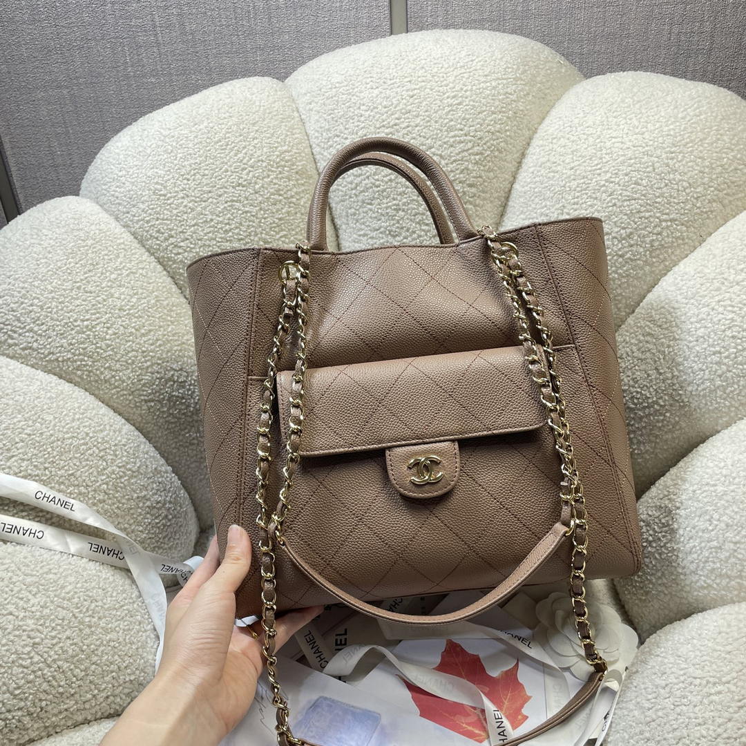 Chanel Shopping Bag Grained Calfskin & Gold-Tone Metal  AS6024 Light Brown - Default Title - View 2