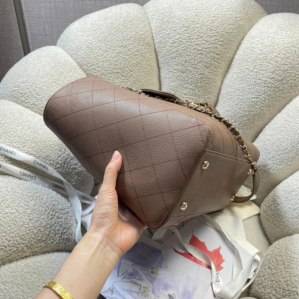 Chanel Shopping Bag Grained Calfskin & Gold-Tone Metal  AS6024 Light Brown