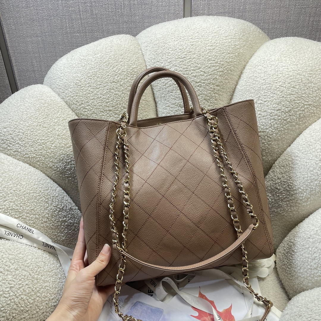 Chanel Shopping Bag Grained Calfskin & Gold-Tone Metal  AS6024 Light Brown