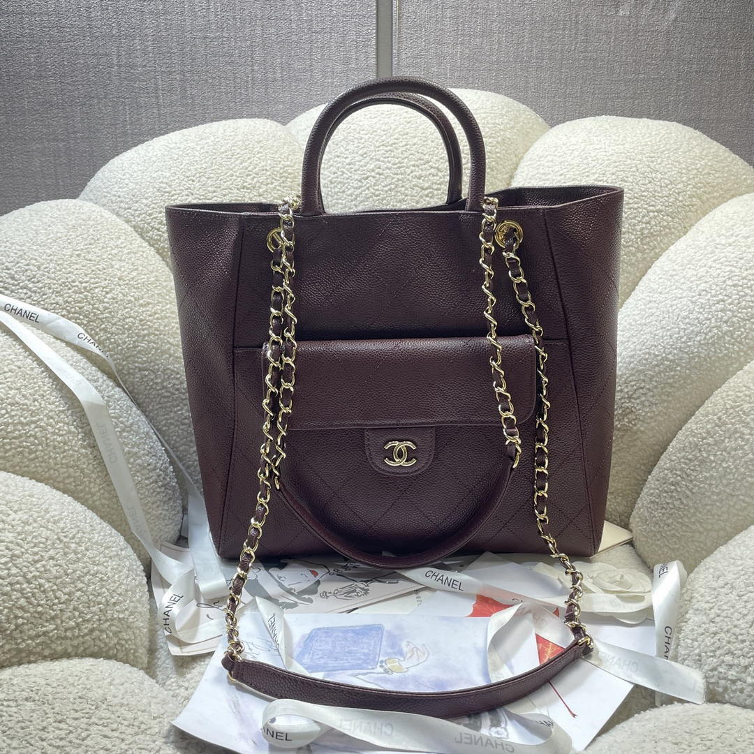 Chanel Shopping Bag Grained Calfskin & Gold-Tone Metal  AS6024 Wine Red - Default Title - View 1
