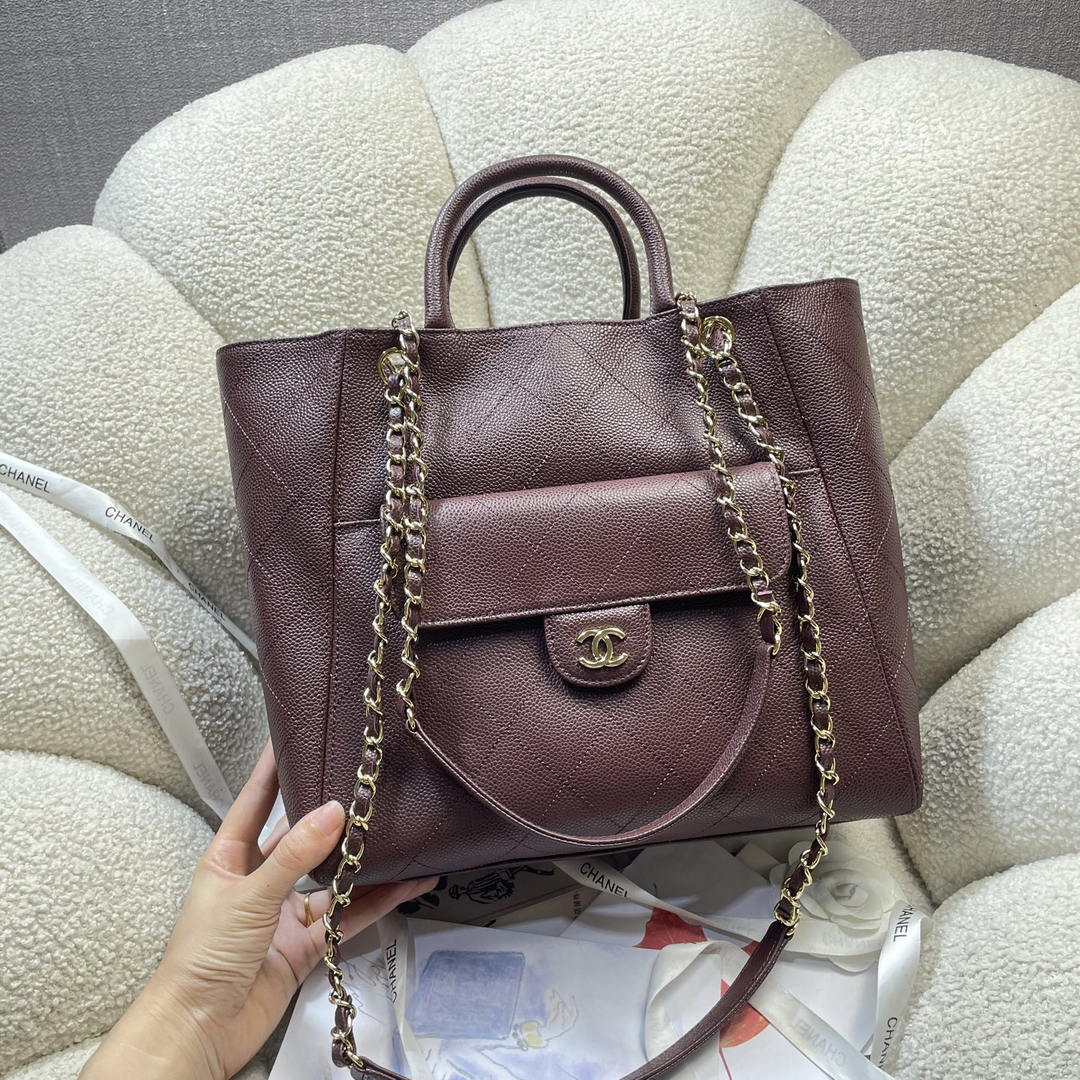 Chanel Shopping Bag Grained Calfskin & Gold-Tone Metal  AS6024 Wine Red - Default Title - View 2