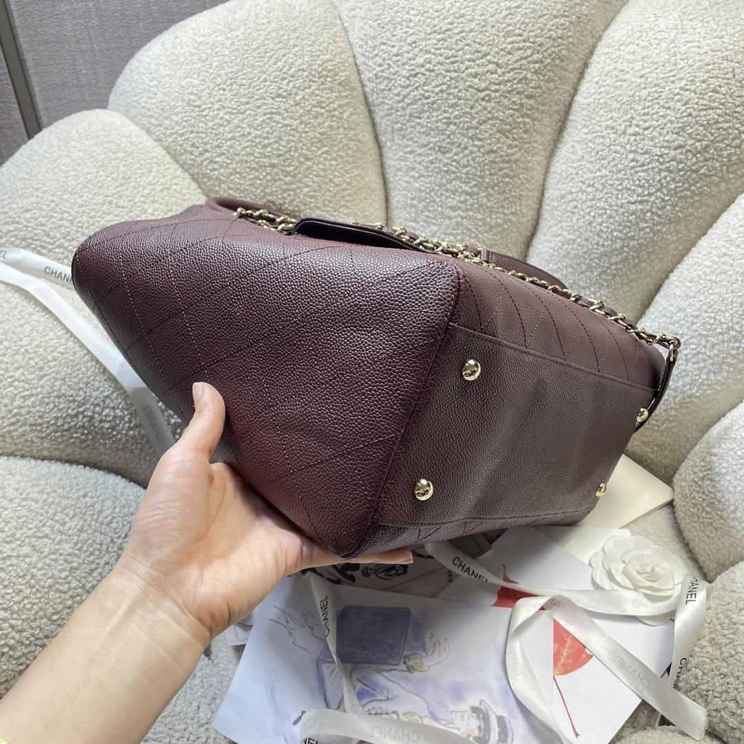 Chanel Shopping Bag Grained Calfskin & Gold-Tone Metal  AS6024 Wine Red