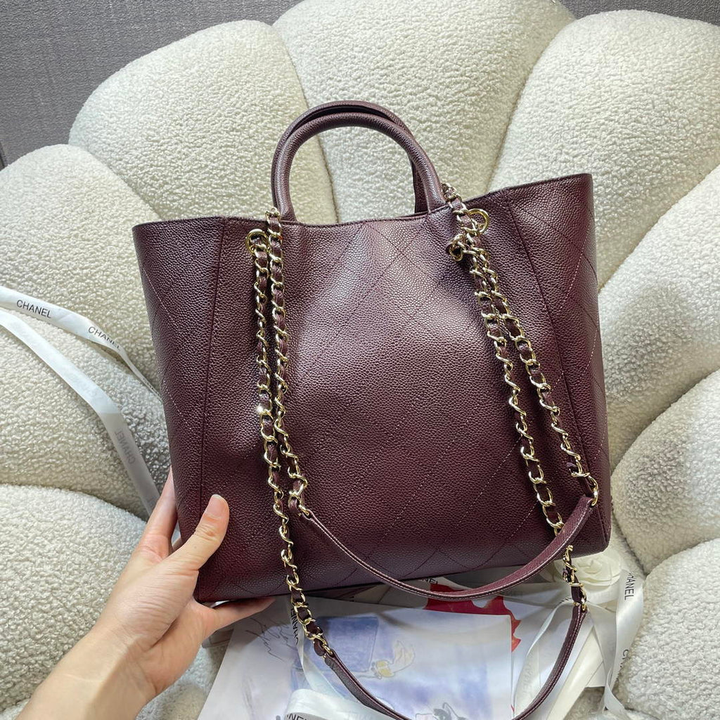 Chanel Shopping Bag Grained Calfskin & Gold-Tone Metal  AS6024 Wine Red