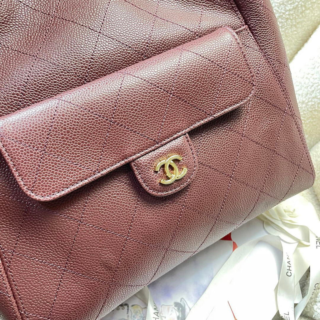 Chanel Shopping Bag Grained Calfskin & Gold-Tone Metal  AS6024 Wine Red