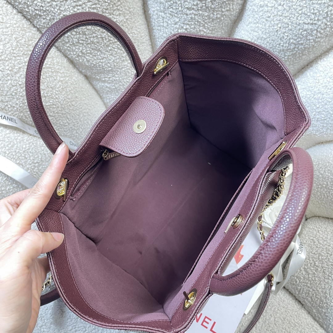 Chanel Shopping Bag Grained Calfskin & Gold-Tone Metal  AS6024 Wine Red