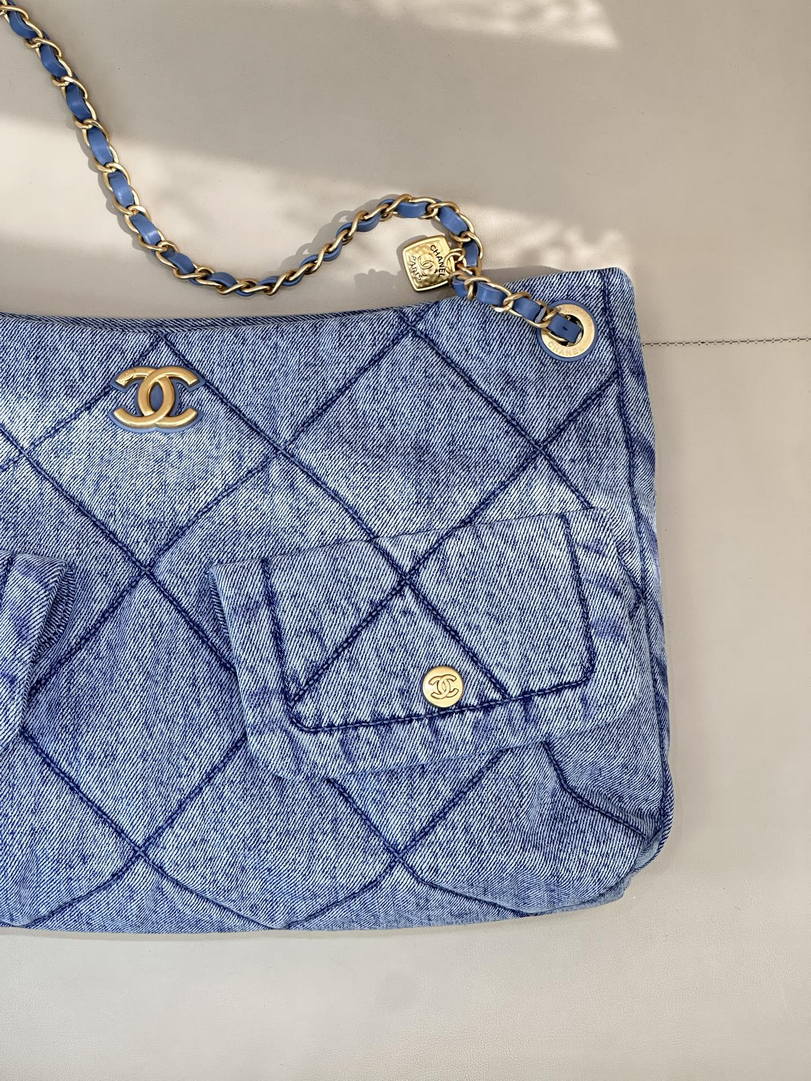 Chanel Shopping Hobo Bag 25K Denim Canvas AS5740 Blue