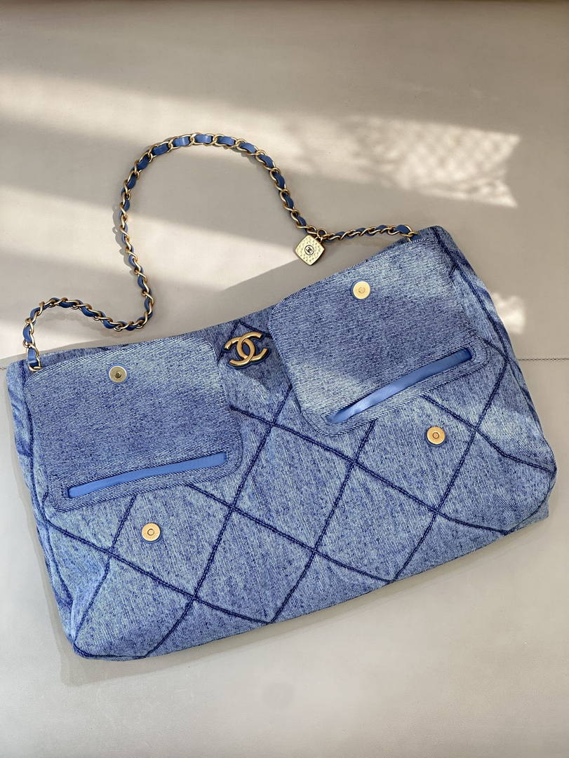 Chanel Shopping Hobo Bag 25K Denim Canvas AS5740 Blue