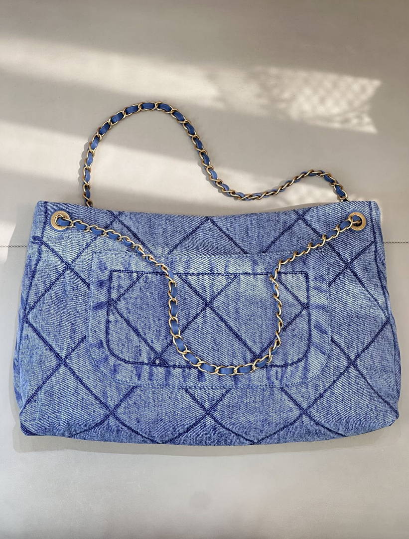 Chanel Shopping Hobo Bag 25K Denim Canvas AS5740 Blue
