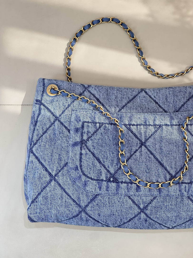 Chanel Shopping Hobo Bag 25K Denim Canvas AS5740 Blue