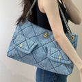 Chanel Shopping Hobo Bag 25K Denim Canvas AS5740 Blue