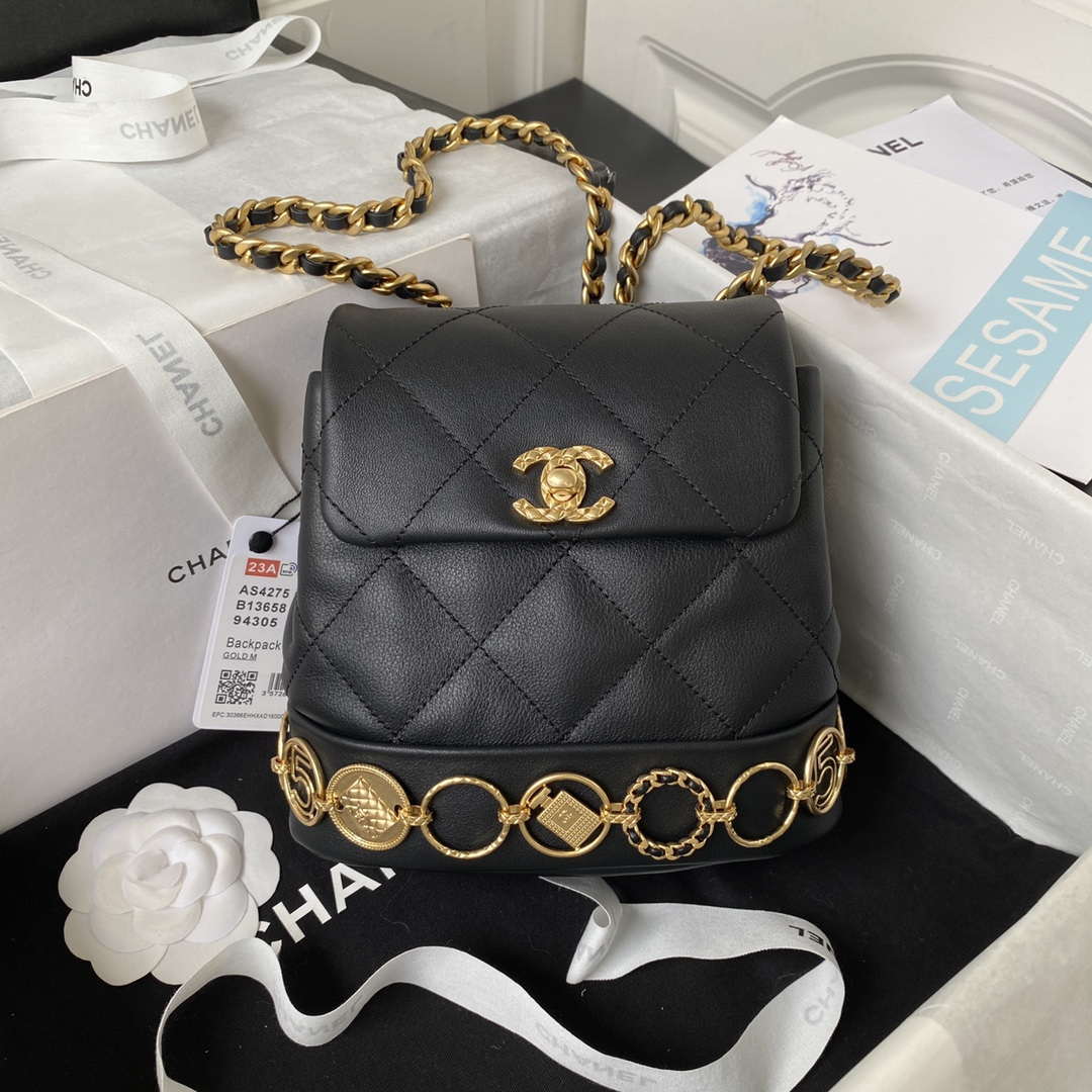 Chanel Small Backpack AS4275 Calfskin & Gold-Tone Metal Black - Default Title - View 1