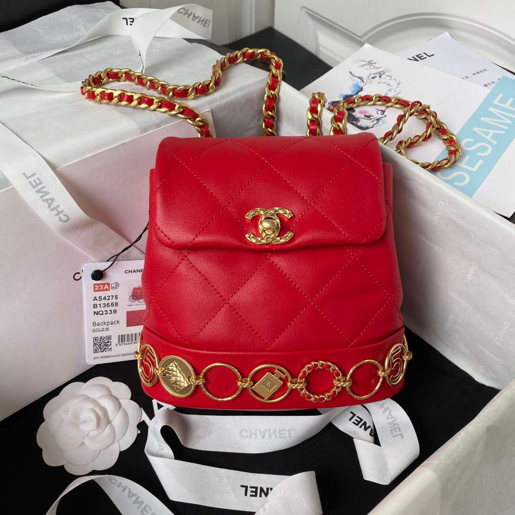 Chanel Small Backpack AS4275 Calfskin & Gold-Tone Metal Red