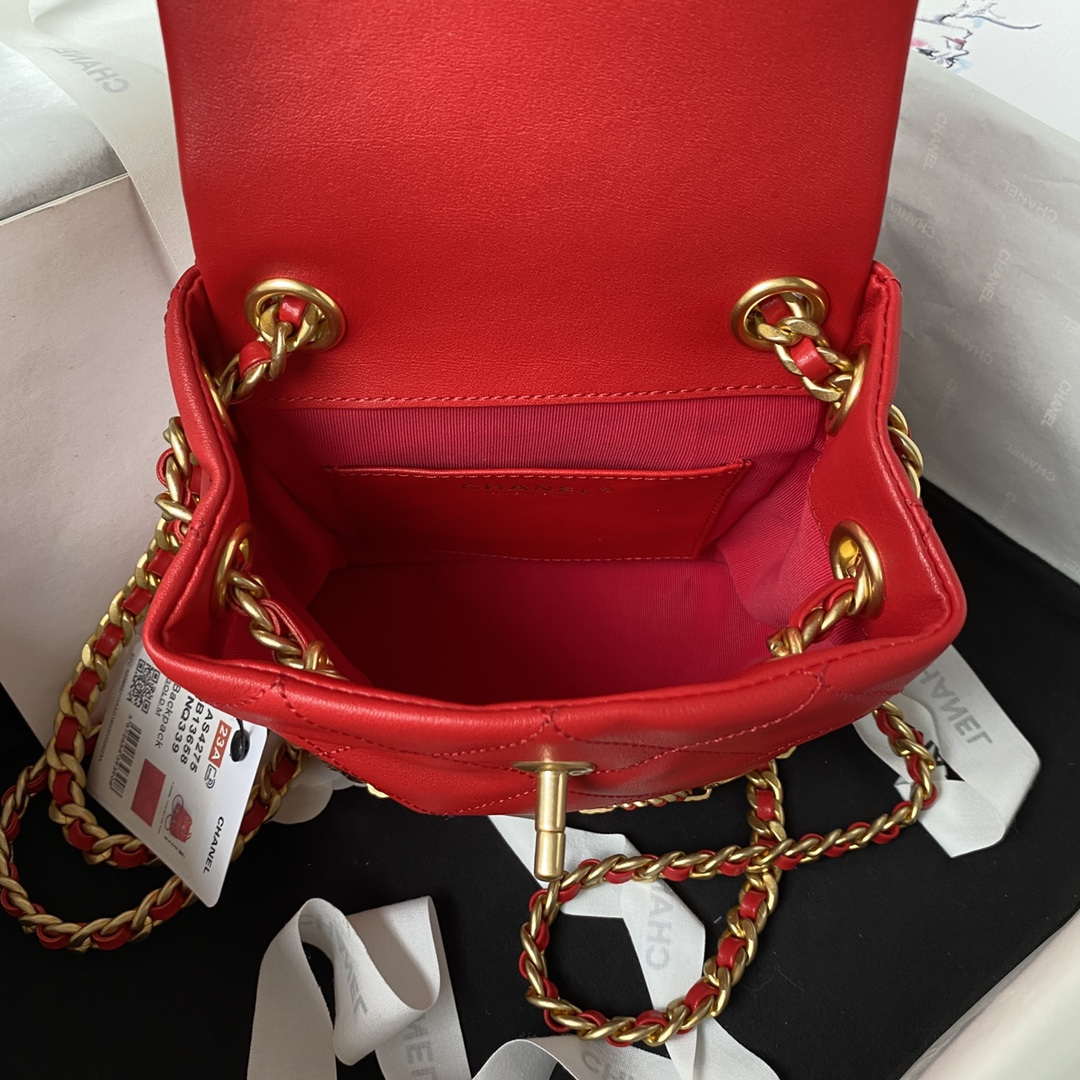 Chanel Small Backpack AS4275 Calfskin & Gold-Tone Metal Red - Default Title - View 7