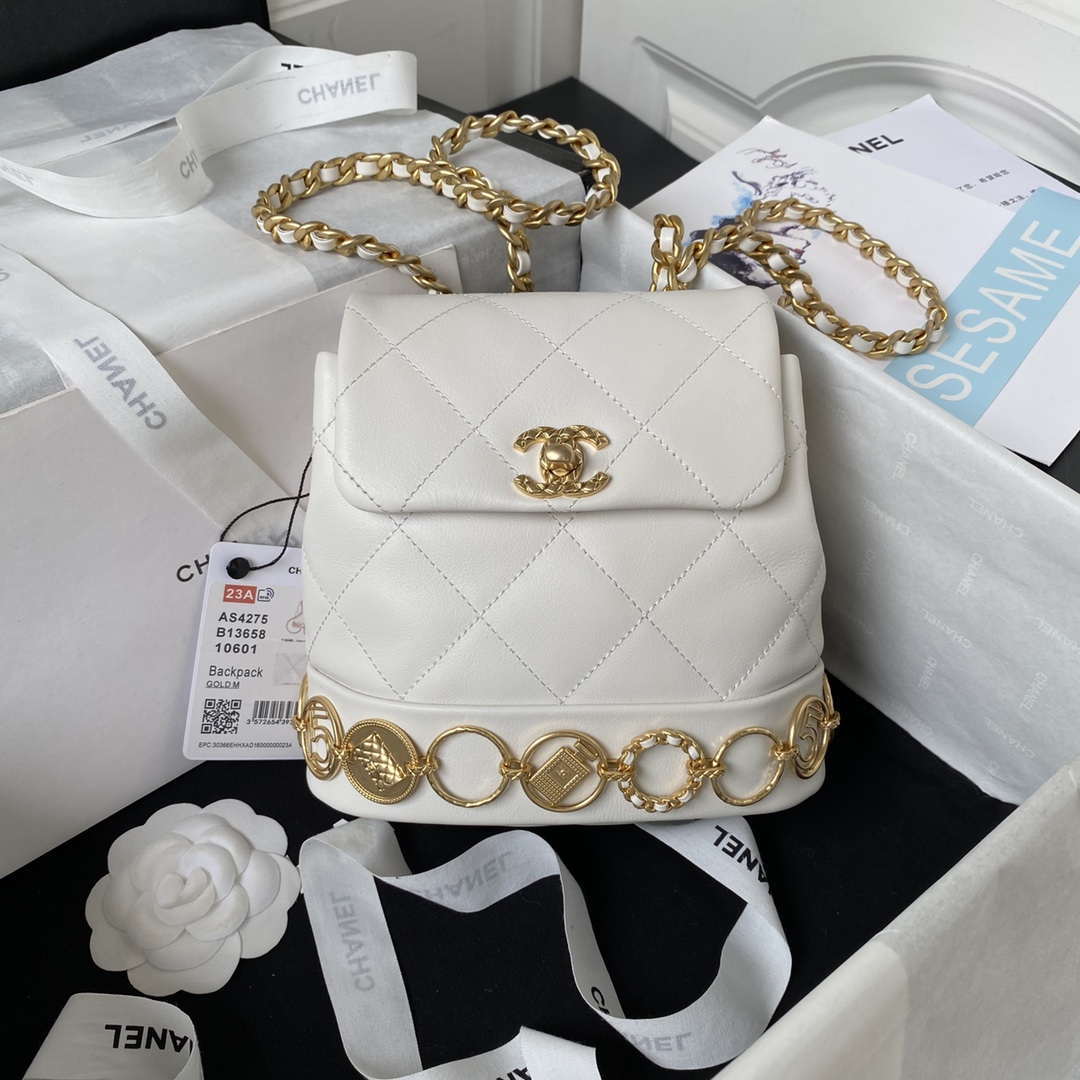Chanel Small Backpack AS4275 Calfskin & Gold-Tone Metal White - Default Title - View 1