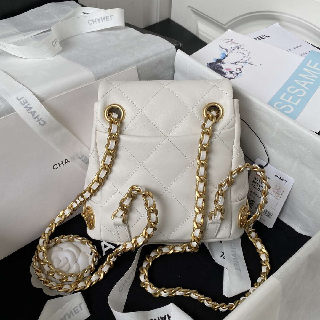 Chanel Small Backpack AS4275 Calfskin & Gold-Tone Metal White - Default Title - View 2