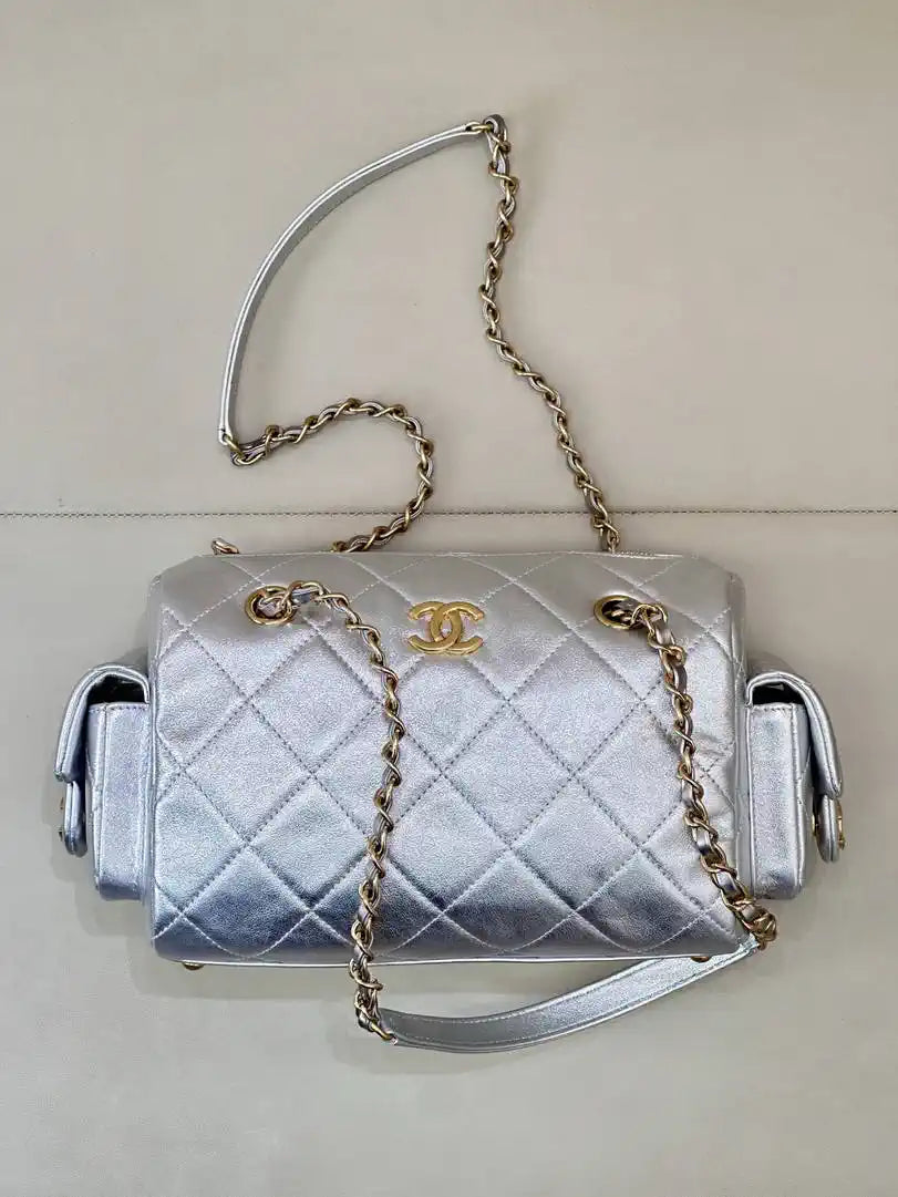 Chanel Small Bowling Bag Calfskin Leather AS5792 Silver