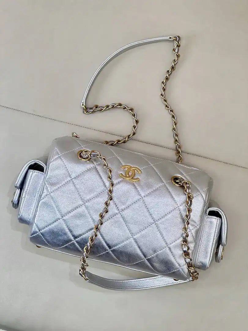 Chanel Small Bowling Bag Calfskin Leather AS5792 Silver