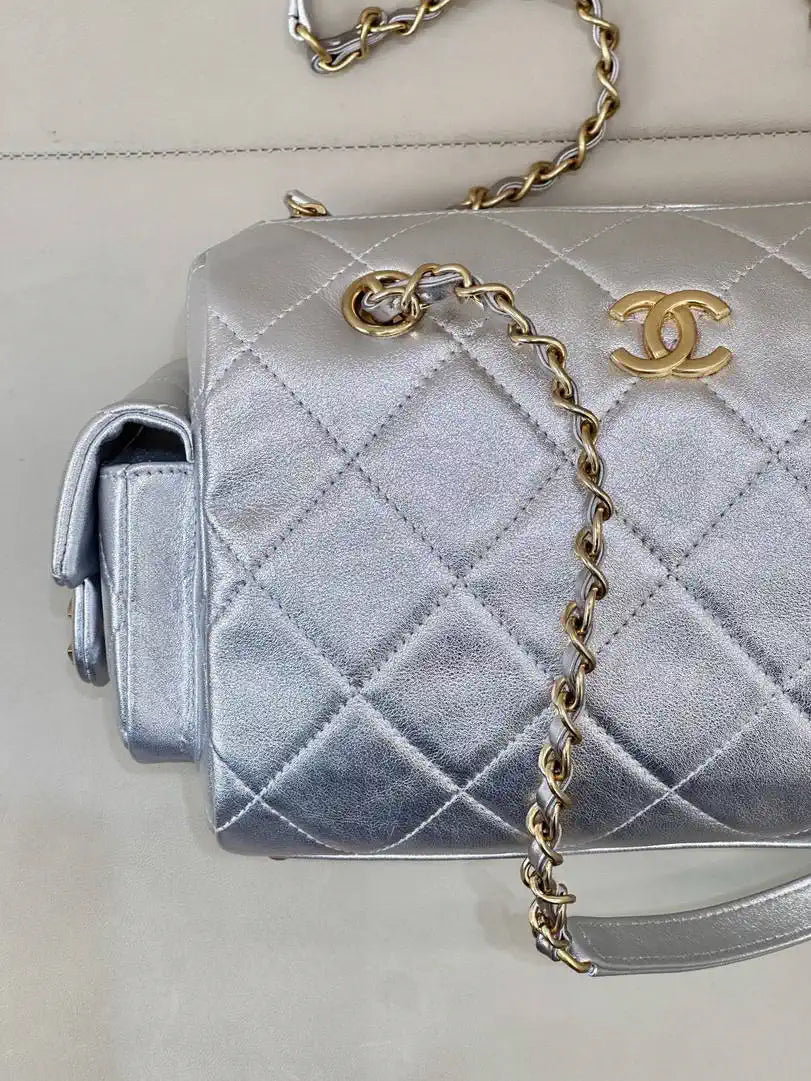 Chanel Small Bowling Bag Calfskin Leather AS5792 Silver