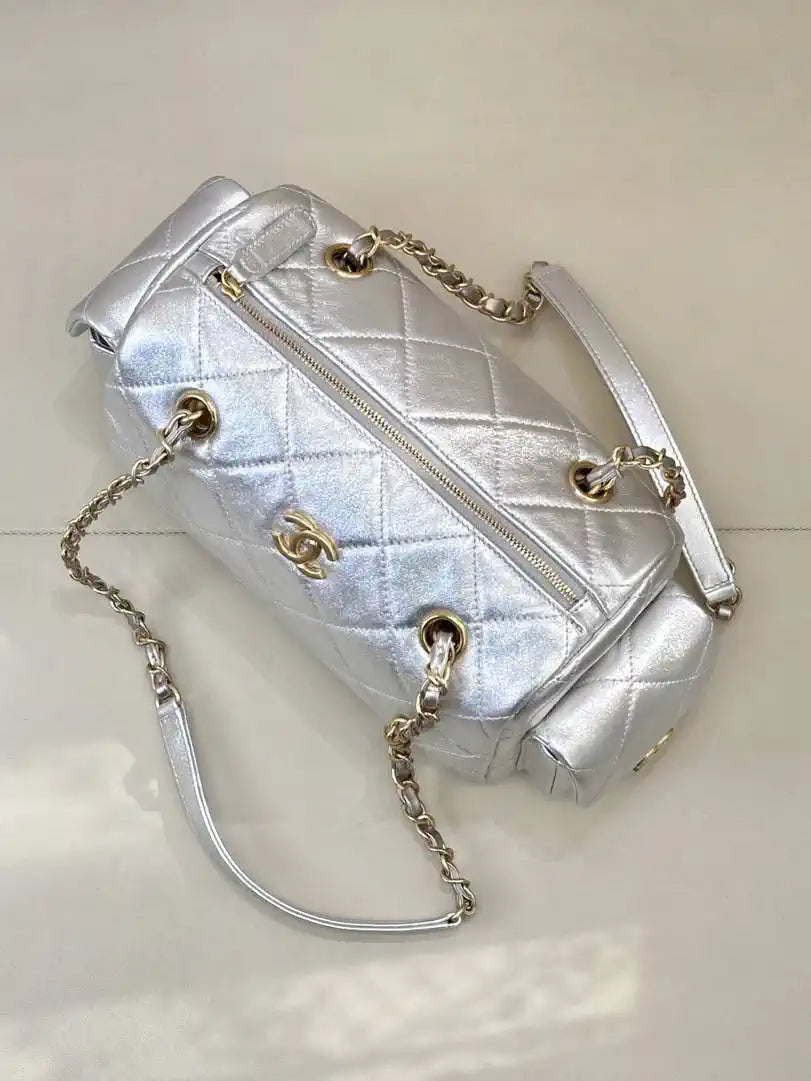 Chanel Small Bowling Bag Calfskin Leather AS5792 Silver