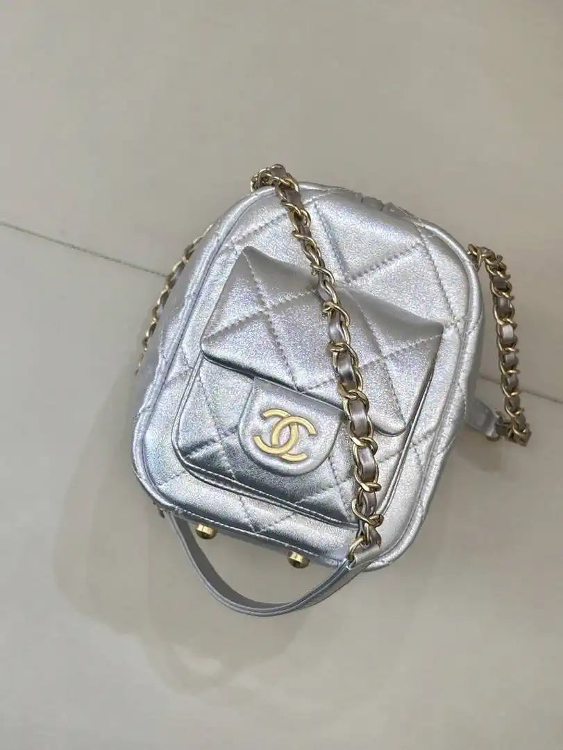 Chanel Small Bowling Bag Calfskin Leather AS5792 Silver