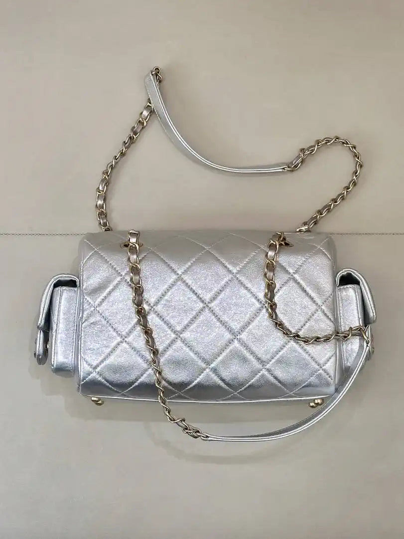 Chanel Small Bowling Bag Calfskin Leather AS5792 Silver