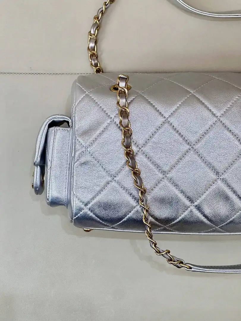 Chanel Small Bowling Bag Calfskin Leather AS5792 Silver