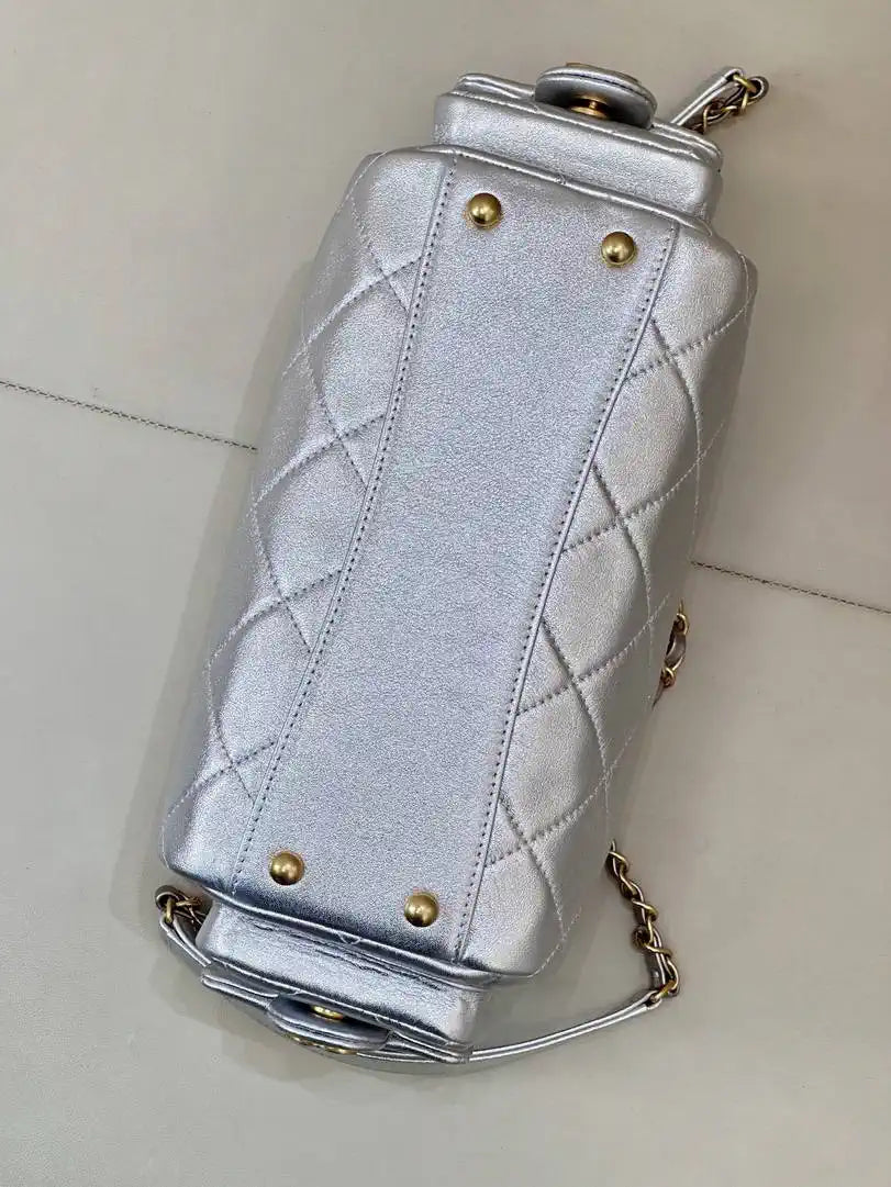 Chanel Small Bowling Bag Calfskin Leather AS5792 Silver