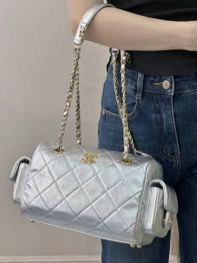 Chanel Small Bowling Bag Calfskin Leather AS5792 Silver