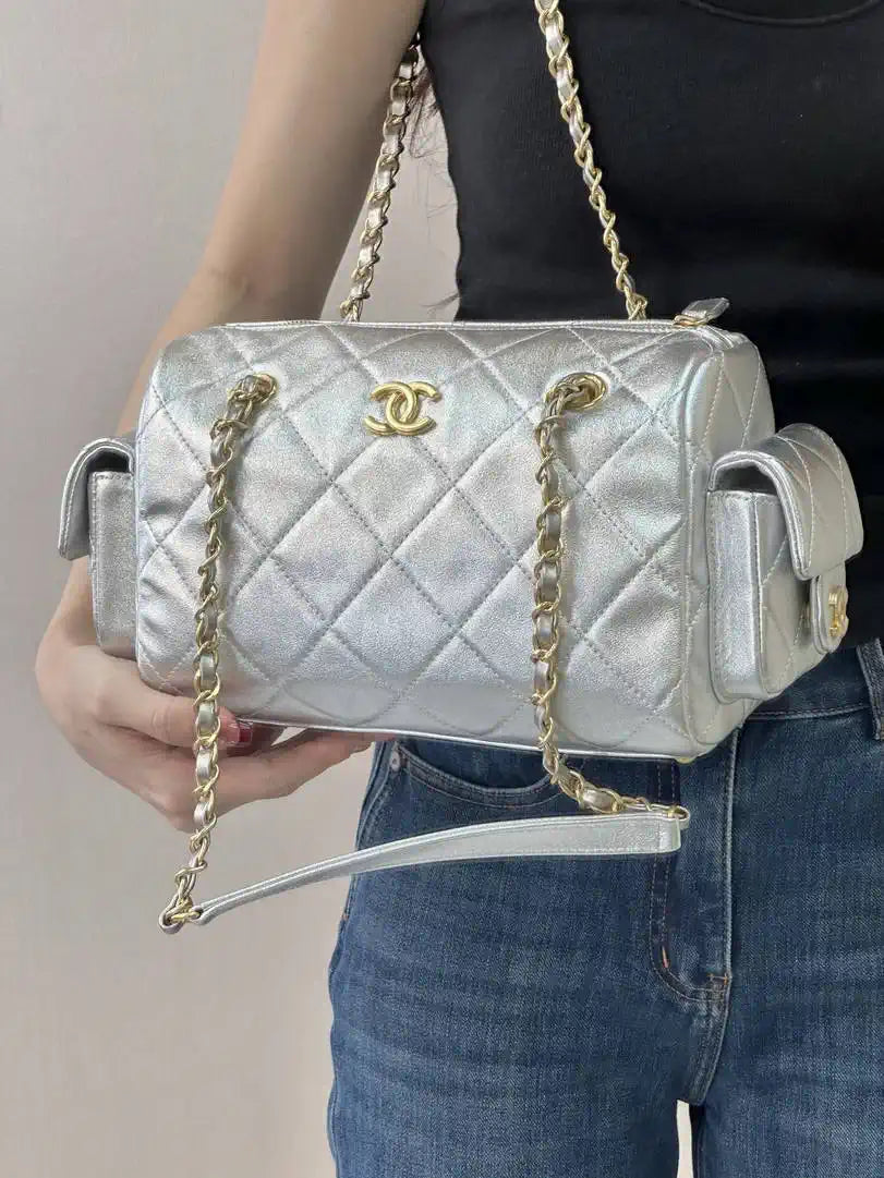 Chanel Small Bowling Bag Calfskin Leather AS5792 Silver