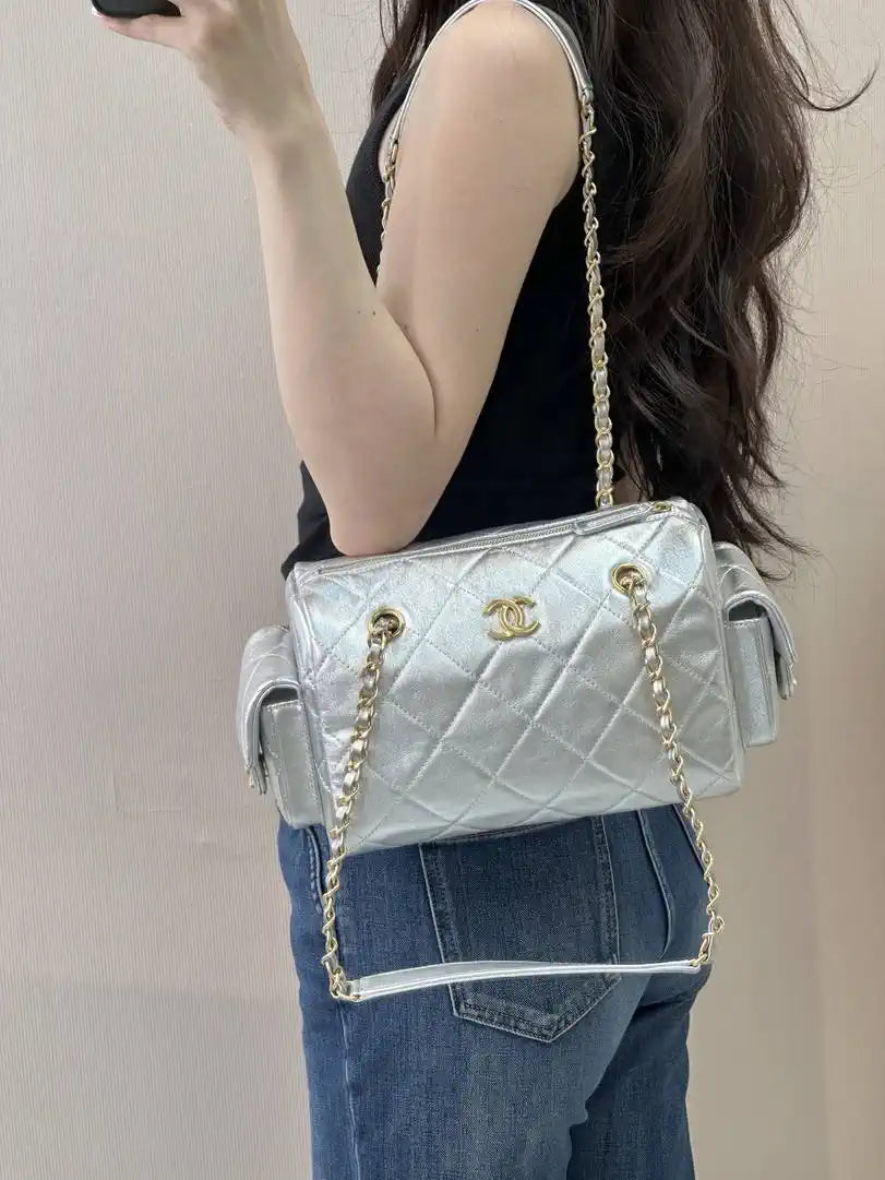Chanel Small Bowling Bag Calfskin Leather AS5792 Silver