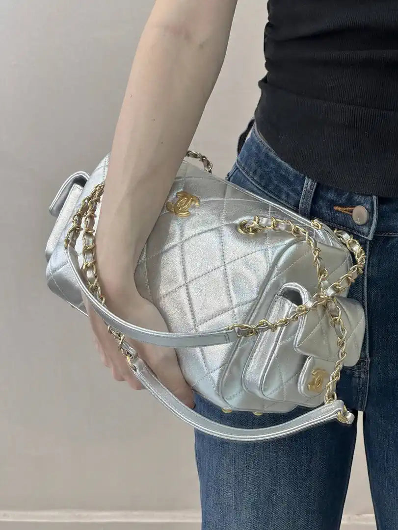 Chanel Small Bowling Bag Calfskin Leather AS5792 Silver