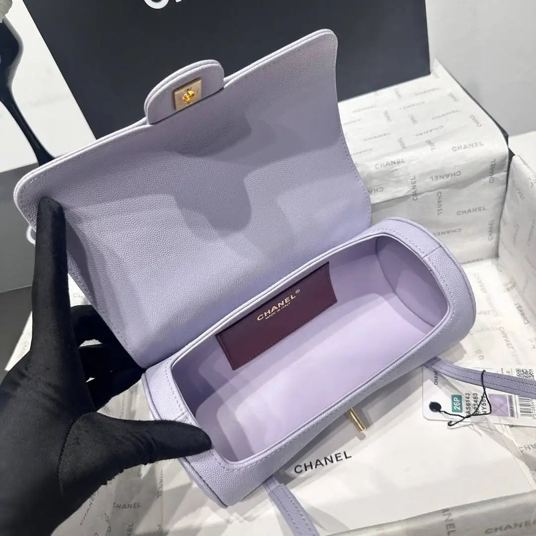 Chanel Small Bowling Bag Grained Shiny Calfskin AS6143 Light Purple - Default Title - View 7