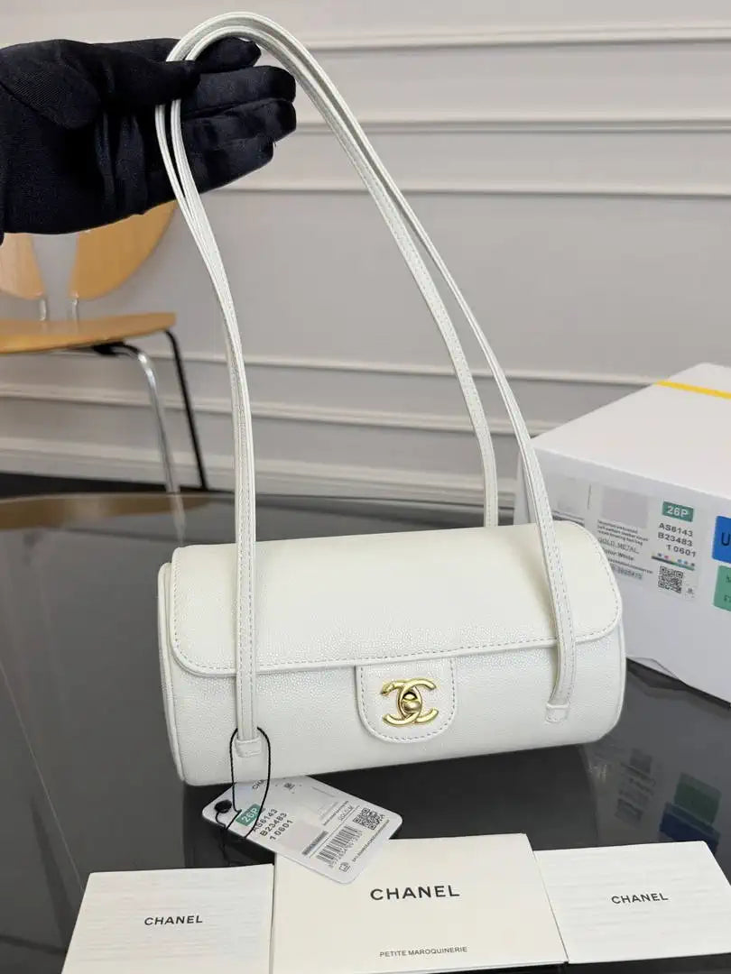 Chanel Small Bowling Bag Grained Shiny Calfskin AS6143 Whtie - Default Title - View 1