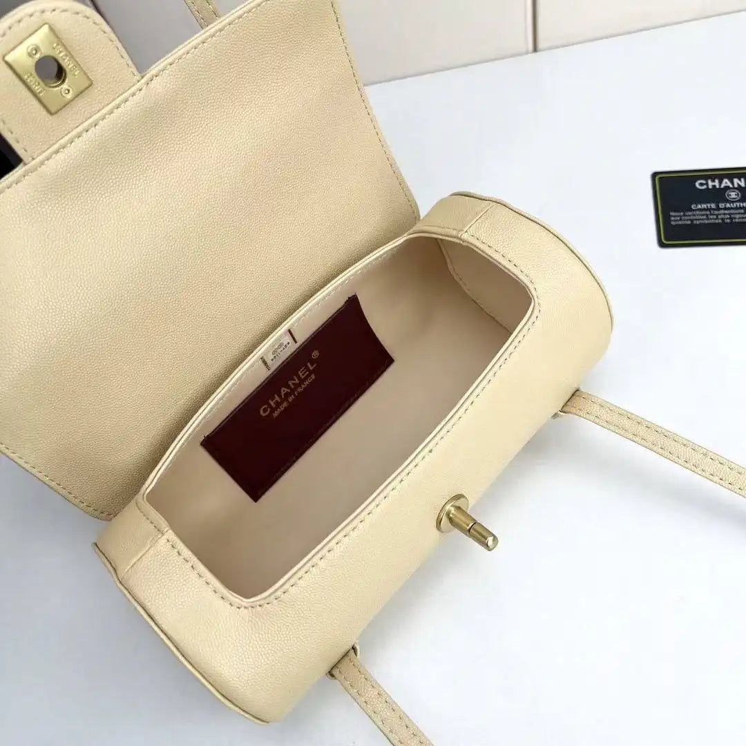 Chanel Small Bowling Bag Grained Shiny Calfskin AS6143 Apricot - Default Title - View 9