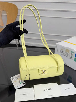 Chanel Small Bowling Bag Grained Shiny Calfskin AS6143 Yellow - Default Title - View 1