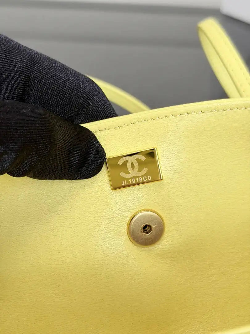 Chanel Small Bowling Bag Grained Shiny Calfskin AS6143 Yellow - Default Title - View 8