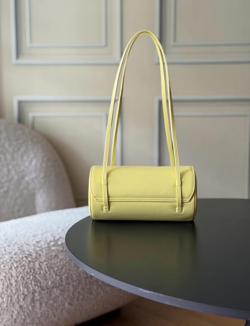 Chanel Small Bowling Bag Grained Shiny Calfskin & Gold-Tone Metal AS6143 Yellow - Default Title - View 2