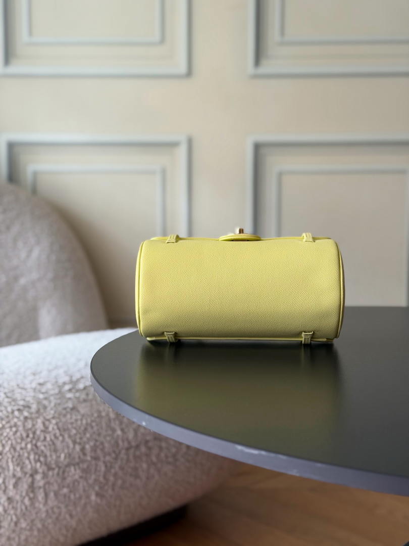 Chanel Small Bowling Bag Grained Shiny Calfskin & Gold-Tone Metal AS6143 Yellow