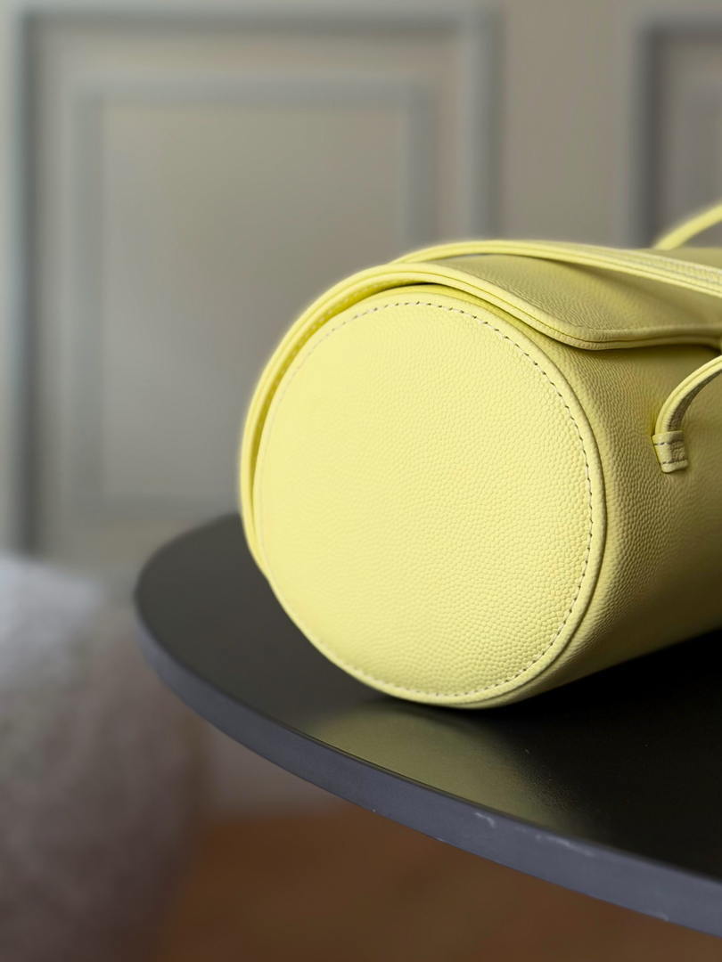 Chanel Small Bowling Bag Grained Shiny Calfskin & Gold-Tone Metal AS6143 Yellow - Default Title - View 4