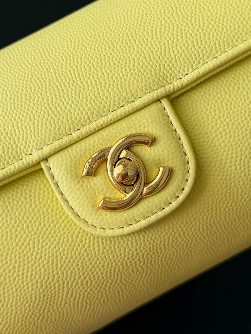 Chanel Small Bowling Bag Grained Shiny Calfskin & Gold-Tone Metal AS6143 Yellow