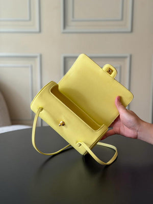 Chanel Small Bowling Bag Grained Shiny Calfskin & Gold-Tone Metal AS6143 Yellow - Default Title - View 7