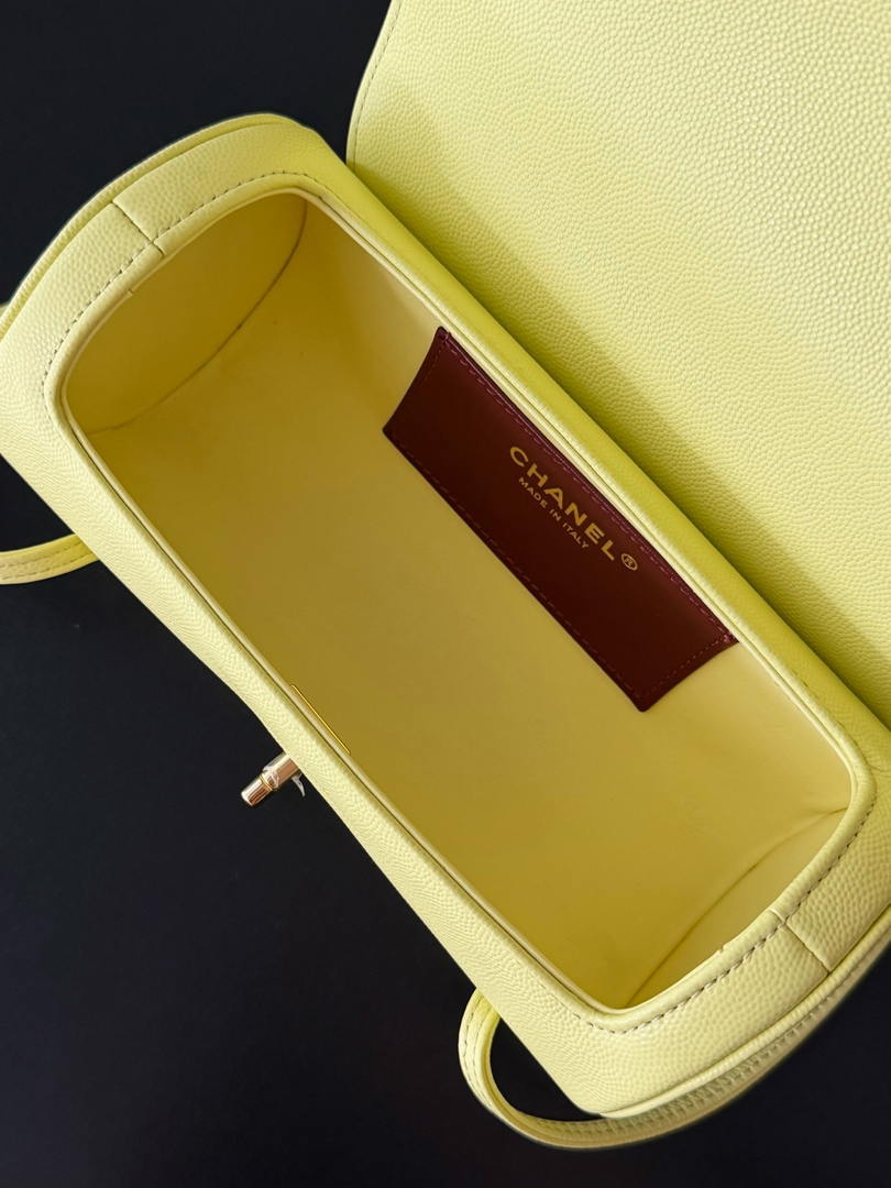 Chanel Small Bowling Bag Grained Shiny Calfskin & Gold-Tone Metal AS6143 Yellow