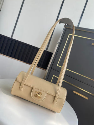 Chanel Small Bowling Bag Grained Shiny Calfskin & Gold-Tone Metal AS6143 Dark Beige - Default Title - View 2