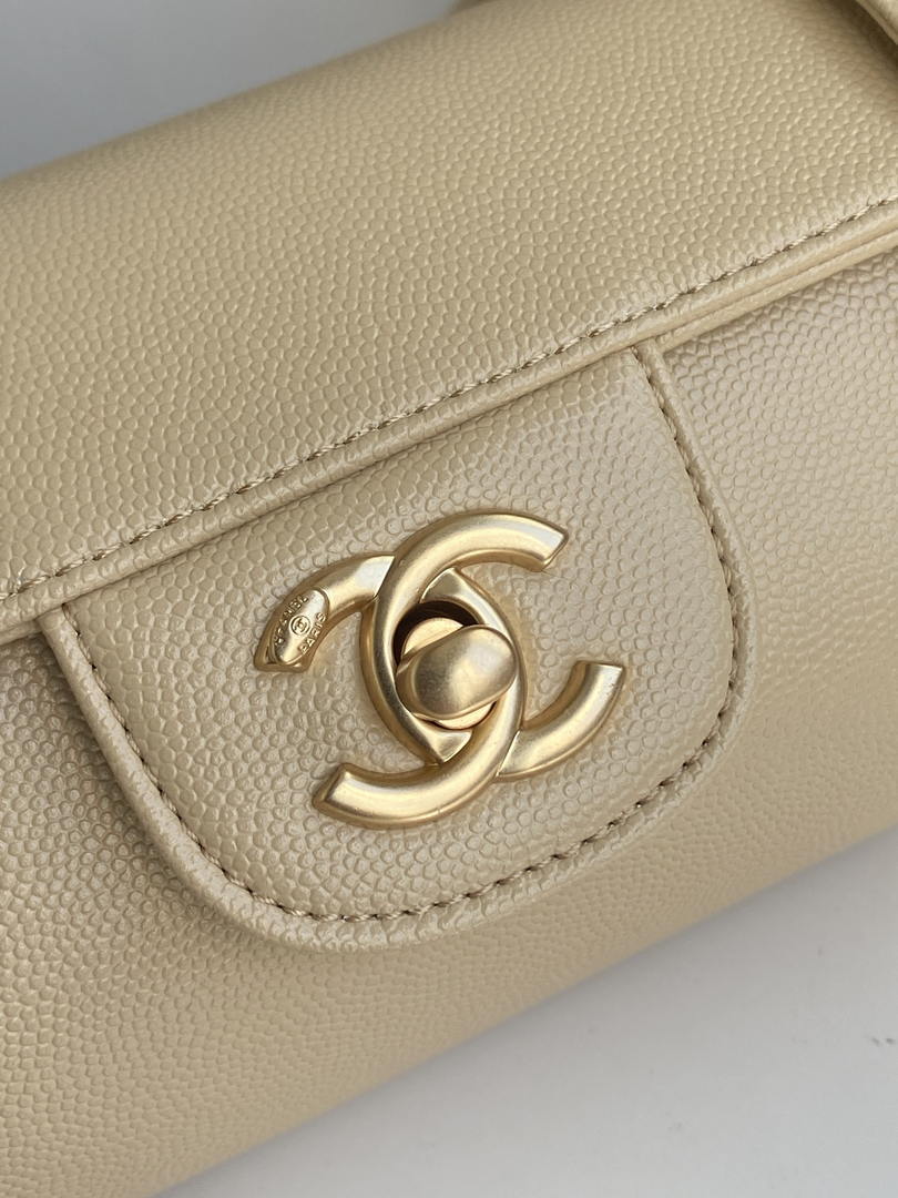 Chanel Small Bowling Bag Grained Shiny Calfskin & Gold-Tone Metal AS6143 Dark Beige