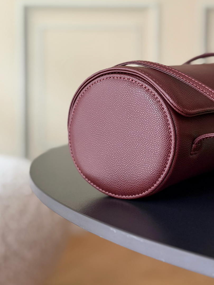Chanel Small Bowling Bag Grained Shiny Calfskin & Gold-Tone Metal AS6143 Wine Red