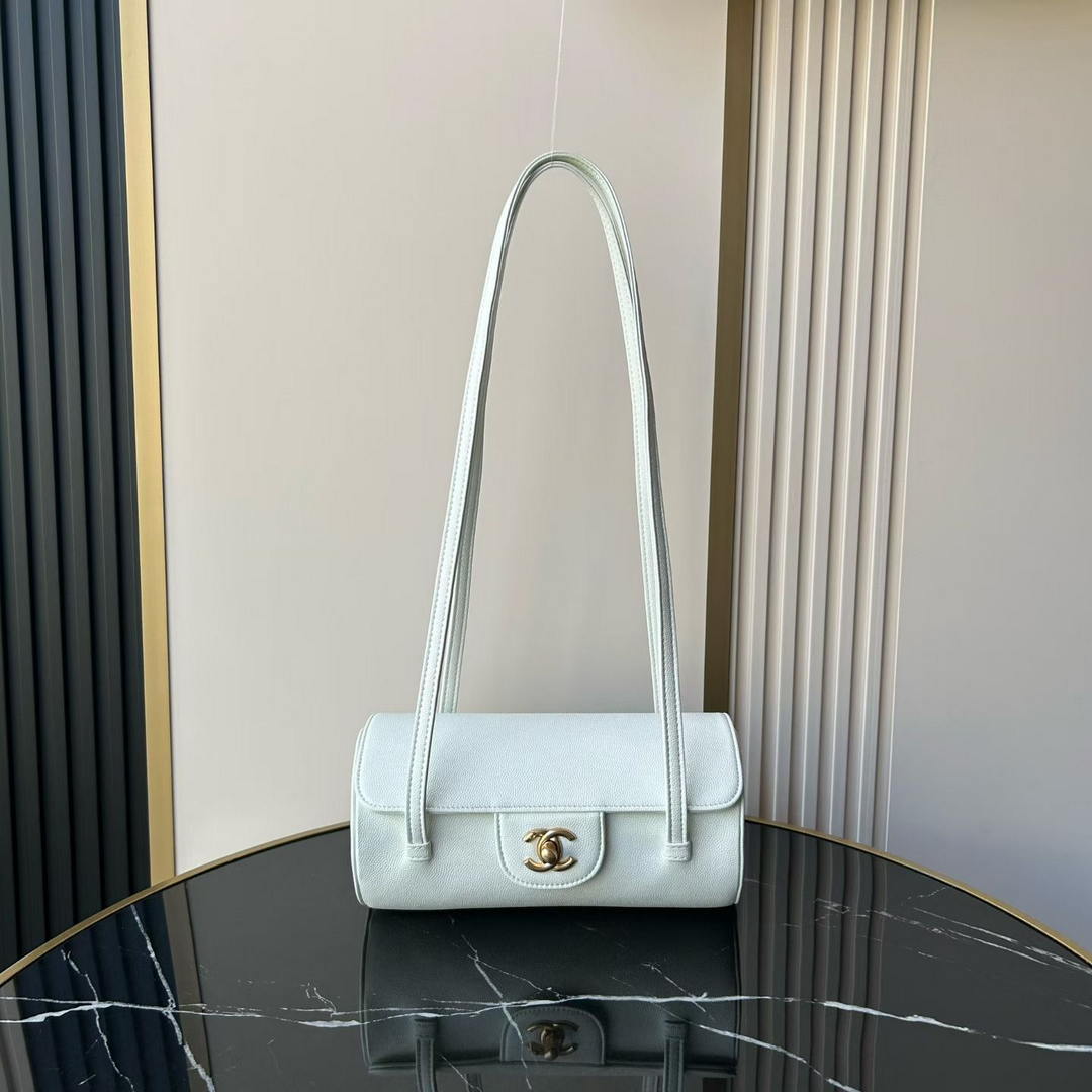 Chanel Small Bowling Bag Grained Shiny Calfskin & Gold-Tone Metal AS6143 Light Blue - Default Title - View 1