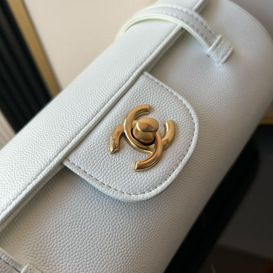 Chanel Small Bowling Bag Grained Shiny Calfskin & Gold-Tone Metal AS6143 Light Blue - Default Title - View 5