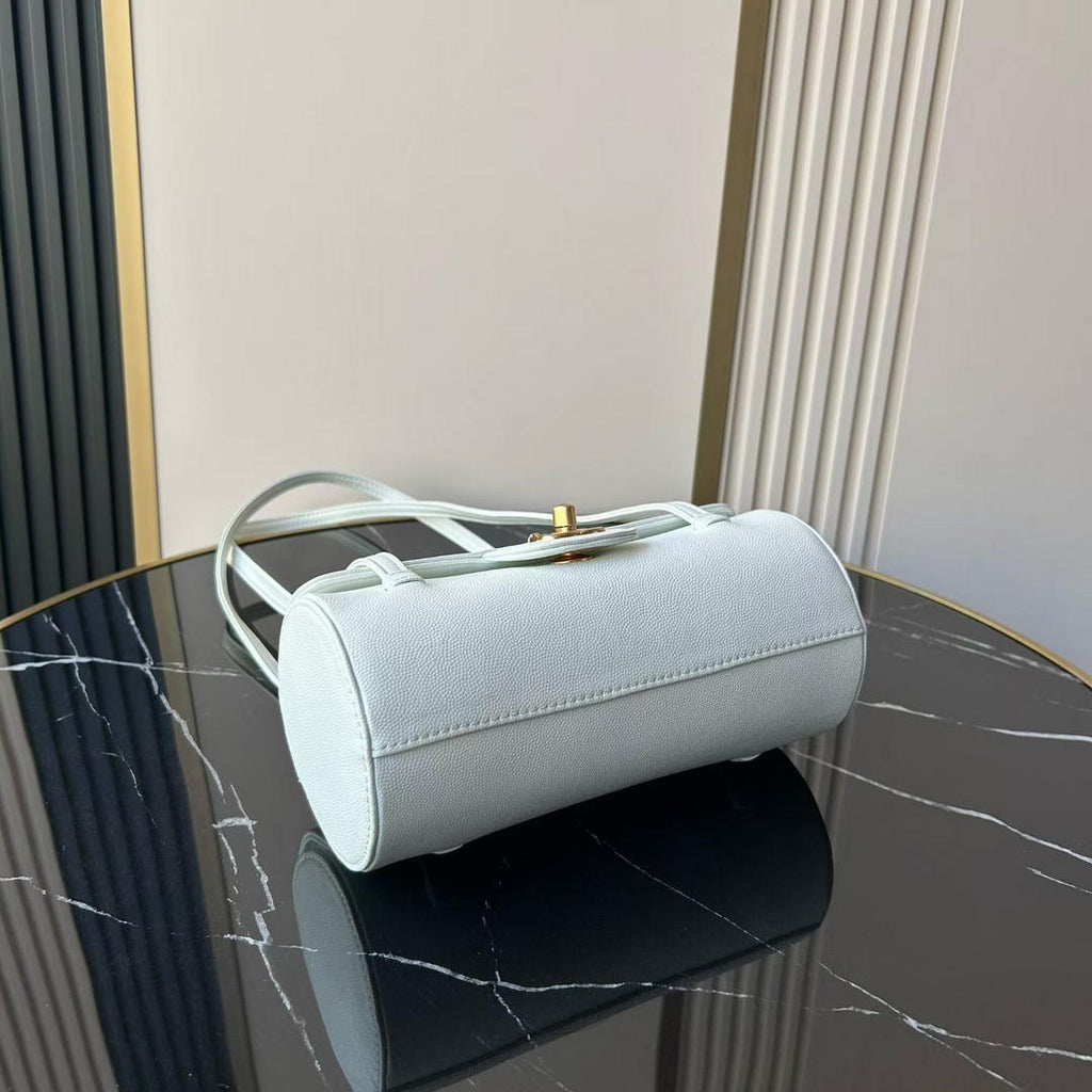 Chanel Small Bowling Bag Grained Shiny Calfskin & Gold-Tone Metal AS6143 Light Blue